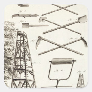 Adesivo Quadrado Ferramentas de jardinagem e uma plataforma de poda