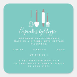 Adesivo Quadrado Ferramentas de padaria Logotipo Comida Business Sq