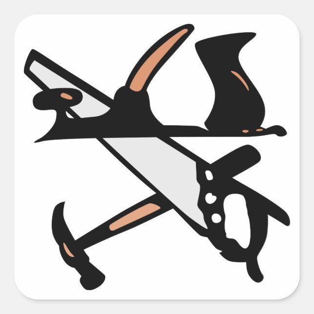 Adesivo Quadrado Ferramentas de trabalho em madeira (Frente)