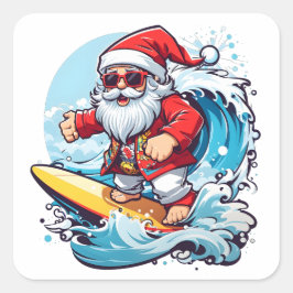 Adesivo Quadrado Feset Santa Claus Surfando Ondas de Natal