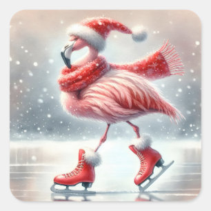 Adesivo Quadrado FesNatal Flamingo Ice Skate