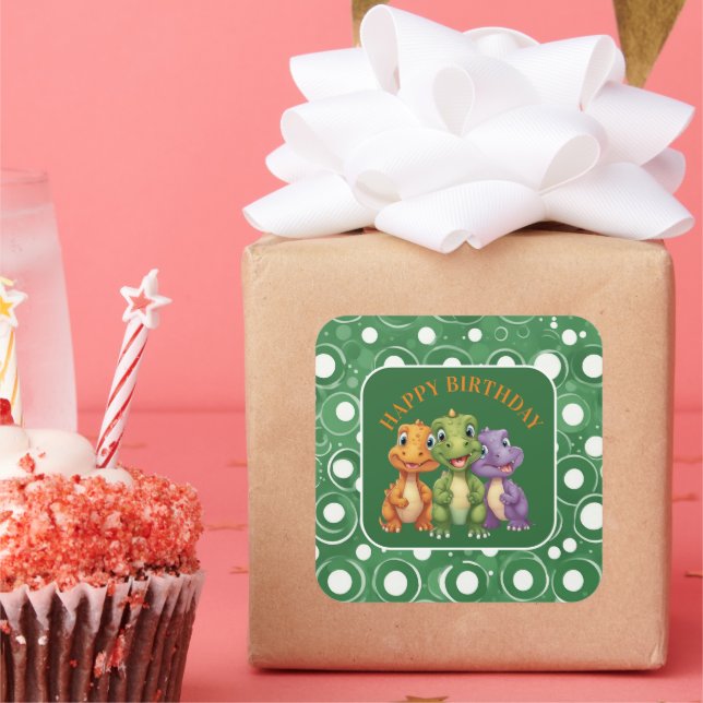 Adesivo Quadrado Festa Adorável do Dinossauro do Bebê (Festa)