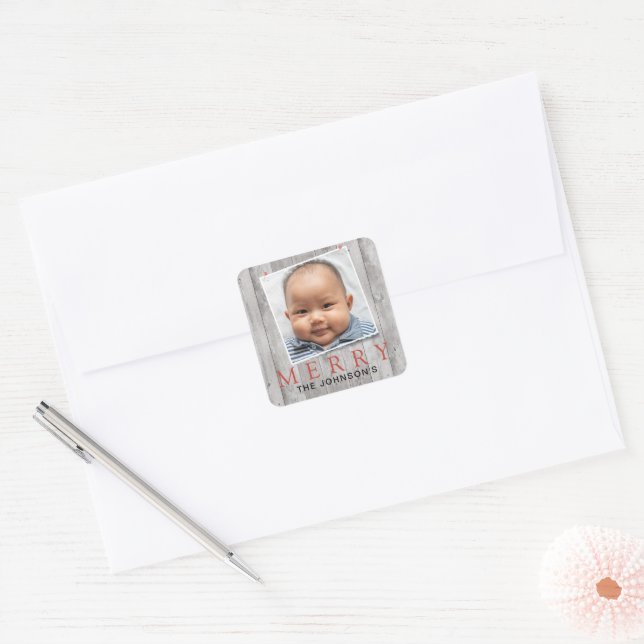 Adesivo Quadrado Festa Alegre com Foto Fixada Rústica (Envelope)