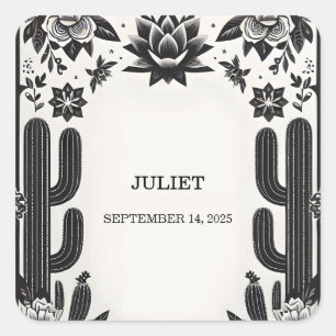 Adesivo Quadrado Festa Amor de Cactus em Flor Churrasco de Casament