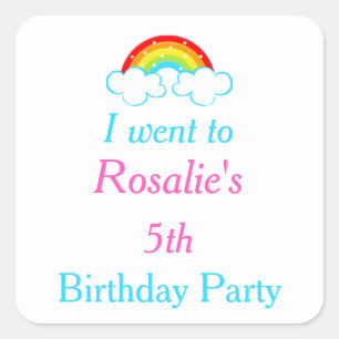 Adesivo Quadrado Festa Arco-Íris Aniversário 'Eu fui a