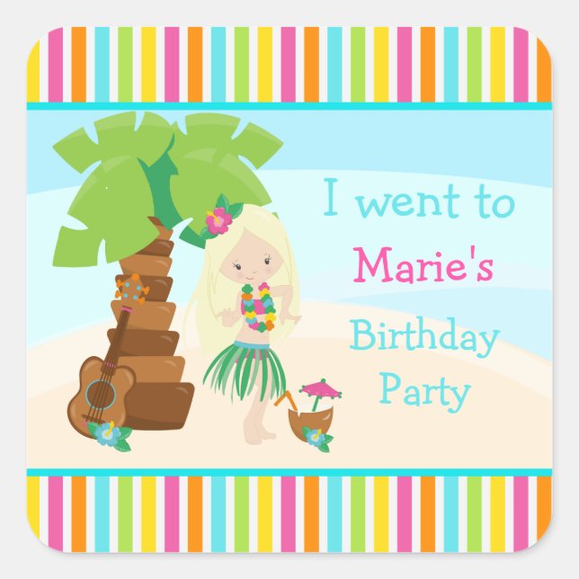 Adesivo Quadrado Festa Blona de Cabelo de Aloha Cute