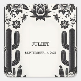 Adesivo Quadrado Festa Cacto Amor em Flor Chã de Bebê Mexicana