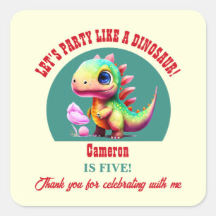 Adesivo Quadrado Festa Como um Dinossauro Qualquer Noivado Colorido