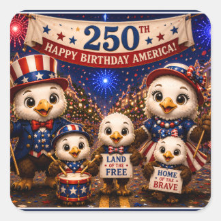 Adesivo Quadrado Festa de 4 de Julho do Águia Americana de Aniversá