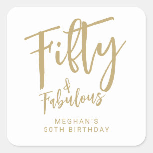 Adesivo Quadrado Festa de 50 Anos Gold Script Fifty Modern Bold