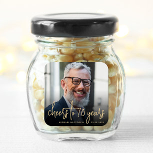 Adesivo Quadrado Festa de 70 Anos Foto Brindes Rótulo Dourado