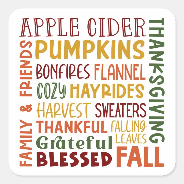 Adesivo Quadrado Festa de Ação de Graças no outono (Frente)