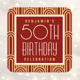 Adesivo Quadrado Festa de Aniversário Art Deco para Qualquer Idade 