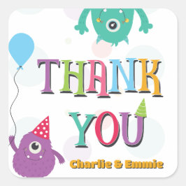 Adesivo Quadrado Festa de aniversário Bonita De Monstros Obrigado