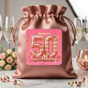 Adesivo Quadrado Festa de Aniversário de 50 anos Glamurosa com Bril