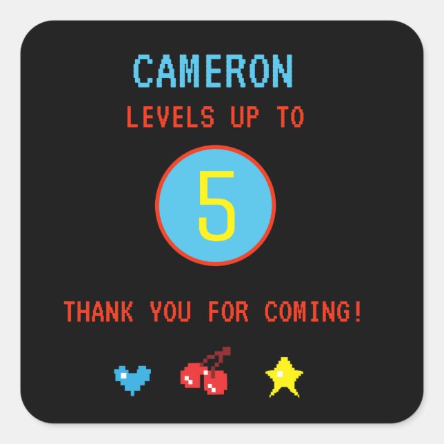 Adesivo Quadrado Festa de aniversário de 5 personalizada para jogad (Frente)