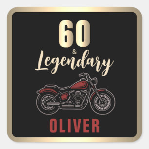 Adesivo Quadrado Festa de Aniversário de 60 anos de Moto Antiga