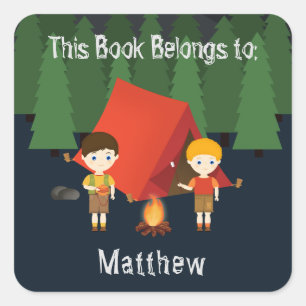 Adesivo Quadrado Festa de aniversário de acampamento