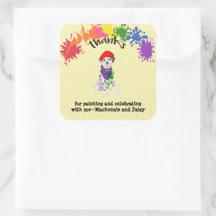 Adesivo Quadrado Festa de aniversário de Arte de Diversão de Cão