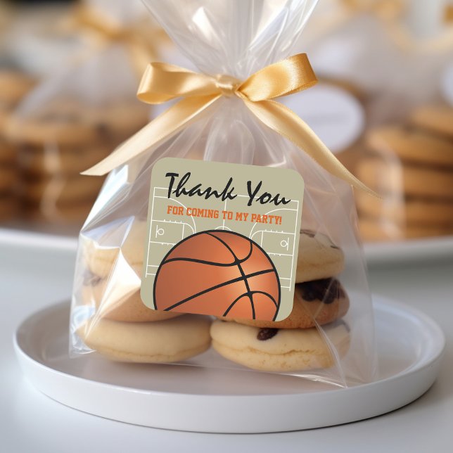 Adesivo Quadrado Festa de aniversário de basquete para crianças (Criador carregado)