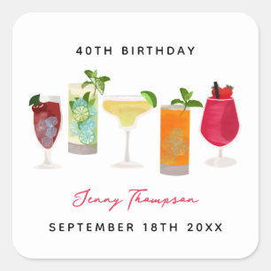 Adesivo Quadrado Festa de aniversário de Bebidas do Partido dos Coc