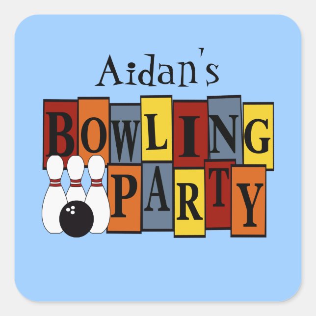 Adesivo Quadrado FESTA DE ANIVERSÁRIO de Boliche personalizada KRW (Frente)