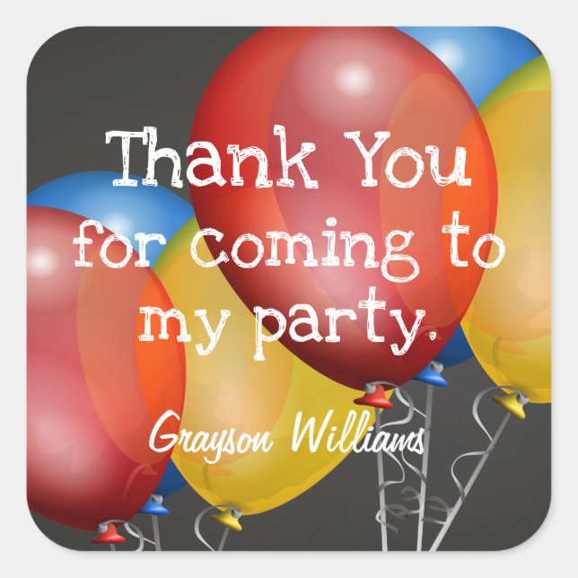 Adesivo Quadrado Festa de aniversário de Chalkboard e Balões Obriga (Frente)