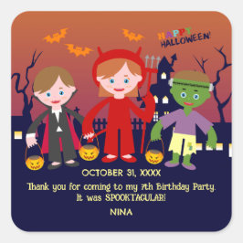 Adesivo Quadrado Festa de aniversário de Costume de Halloween
