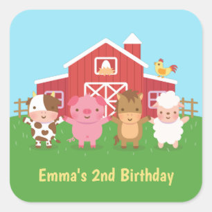 Adesivo Quadrado Festa de Aniversário de criança de animais de barb