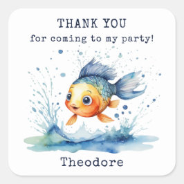 Adesivo Quadrado Festa De Aniversário de criança De Peixe De Pulso 