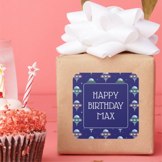 Adesivo Quadrado Festa de aniversário de Espaço de OVNI (Festa)