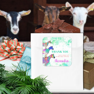 Adesivo Quadrado Festa de Aniversário de Fazenda de Cabras Animal O