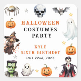 Adesivo Quadrado Festa de aniversário de Figurinos de Halloween de