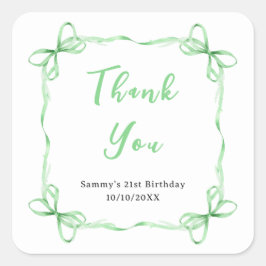 Adesivo Quadrado Festa de aniversário de Fita Verde - Obrigado