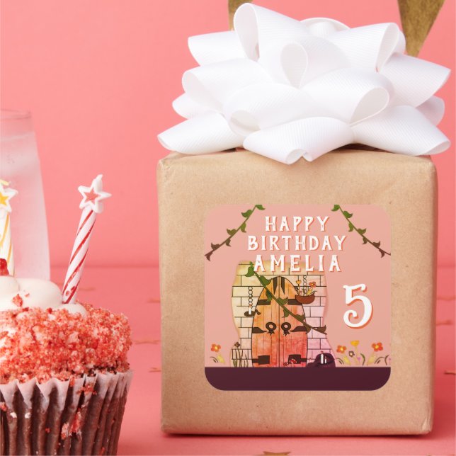 Adesivo Quadrado Festa de aniversário de Flor da Porta de Leite (Festa)