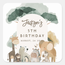 Adesivo Quadrado Festa de aniversário de Fotografias de Animais de 