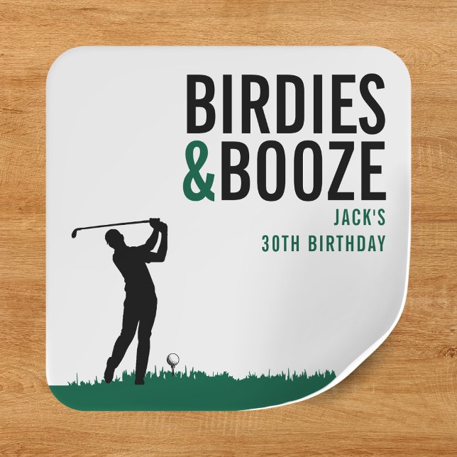 Adesivo Quadrado Festa de Aniversário de Golfe Adulto Birdies & Boo (Birdies & Booze Adult Golf Birthday Party Square Sticker
)