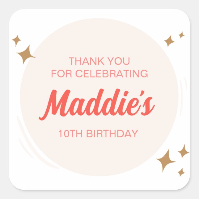 Adesivo Quadrado Festa de aniversario de meninas Bonita favorece Co (Frente)