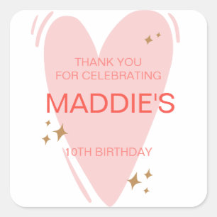 Adesivo Quadrado Festa de aniversario de meninas Bonita favorece Co