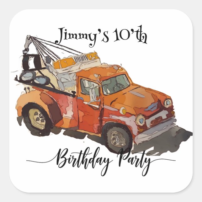 Adesivo Quadrado Festa de aniversário de meninos com destroços (Frente)