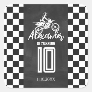 Adesivo Quadrado Festa de Aniversário de Moto de Trilha de Quadro N