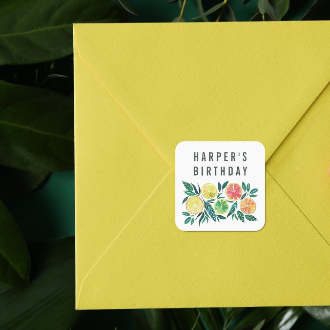 Adesivo Quadrado Festa de aniversário de Nome Personalizado de Limã (Square Sticker Mock-up)