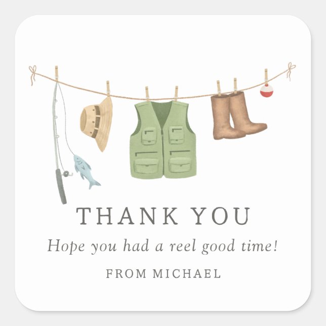 Adesivo Quadrado Festa de aniversário de pesca (Frente)