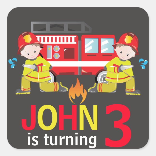 Adesivo Quadrado Festa de aniversário de quadro de combate a incênd (Frente)