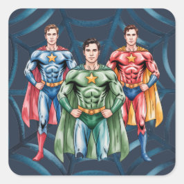 Adesivo Quadrado Festa de aniversário De Super-Herói Para Meninos