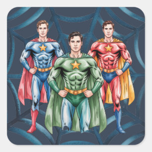 Adesivo Quadrado Festa de aniversário De Super-Herói Para Meninos