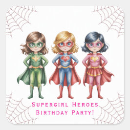 Adesivo Quadrado Festa de aniversário De Supergirl Heroes Para Meni