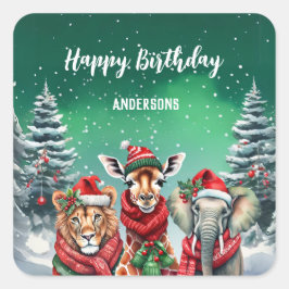 Adesivo Quadrado Festa de aniversário de uma girafa bonita zo árvor