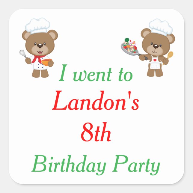 Adesivo Quadrado Festa de aniversário de Urso Bico Bico 'Eu fui par (Frente)