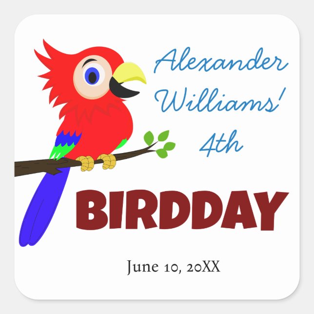 Adesivo Quadrado Festa de aniversário do Criança de Pássaro da Selv (Frente)